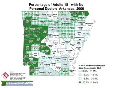 Percentage of Adults 18+ with No Personal Doctor: Arkansas, 2006 Benton[removed]Carroll