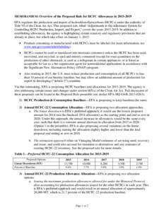 MEMORANDUM: Overview of the Proposed Rule for HCFC Allowances in[removed]EPA regulates the production and import of hydrochloroflurocarbons (HCFCs) under the authority of Title VI of the Clean Air Act. This proposed r