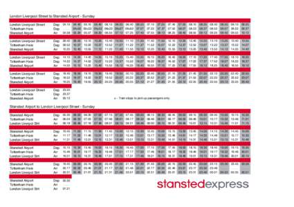 London Liverpool Street to Stansted Airport - Sunday London Liverpool Street Tottenham Hale Stansted Airport  Dep