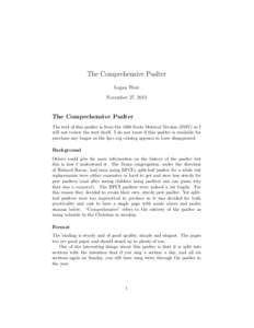 The Comprehensive Psalter Logan West November 27, 2013 The Comprehensive Psalter The text of this psalter is from the 1650 Scots Metrical Version (SMV) so I