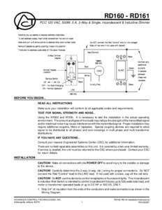 RD160 - RD161 PCC 120 VAC, 500W, 5 A, 3-Way & Single, Incandescent & Inductive Dimmer BEFORE YOU BEGIN... READ ALL INSTRUCTIONS Make sure your installation will conform to all applicable codes and requirements.