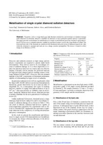 EPJ Web of Conferences 35, DOI: epjconf  C Owned by the authors, published by EDP Sciences, 2012  Metallisation of single crystal diamond radiation detectors