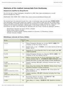 Abstracts of the medical manuscripts from Dunhuang:28 PM Abstracts of the medical manuscripts from Dunhuang Adapted and amplified by Wang Shumin
