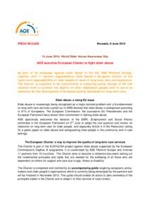 PRESS RELEASE  Brussels, 8 June[removed]June 2010: World Elder Abuse Awareness Day