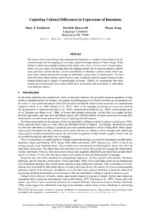 Capturing Cultural Differences in Expressions of Intentions Marc T. Tomlinson David B. Bracewell Wayne Krug Language Computer