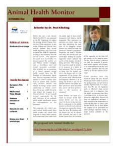 Animal Health Monitor OCTOBER 2012 Editorial by Dr. Paul Kitching  Articles of Interest: