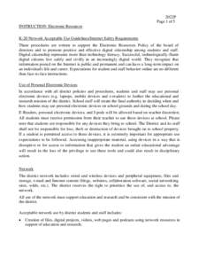 2022P Page 1 of 5 INSTRUCTION Electronic Resources K-20 Network Acceptable Use Guidelines/Internet Safety Requirements These procedures are written to support the Electronic Resources Policy of the board of directors and