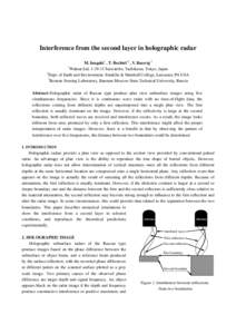 Interference from the second layer in holographic radar M. Inagaki1 , T. Bechtel 2, , V. Razevig 3 Walnut Ltd, [removed]Saiwaicho, Tachikawa, Tokyo, Japan 2 Dept. of Earth and Environment, Franklin & Marshall College, Lan