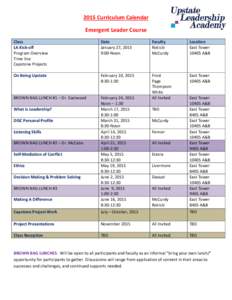 2015 Curriculum Calendar Emergent Leader Course Class LA Kick-off Program Overview Time line