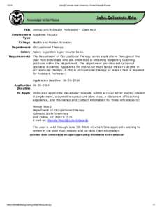 [removed]Jobs@Colorado State University - Printer Friendly Format Title: Instructors/Assistant Professors – Open Pool Employment Academic Faculty