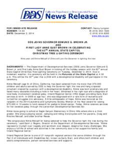 DDS Press Release: 2014 Christmas Tree Lighting Ceremony