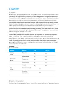 3. JUDICIARY SUMMARY Azerbaijan has a three-stage judicial system: courts of first instance and courts of appeal and cassation. The judiciary has implemented reforms since 2000, with the assistance of international organ