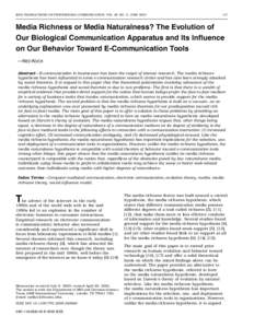 IEEE TRANSACTIONS ON PROFESSIONAL COMMUNICATION, VOL. 48, NO. 2, JUNEMedia Richness or Media Naturalness? The Evolution of Our Biological Communication Apparatus and Its Influence