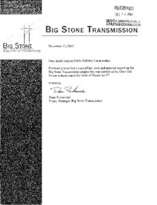 RECEIVED[removed]SOUTH DAKOTA PUR;/( UTIlITIES COMMiSS!Of~  BIG STONE TRANSMISSION
