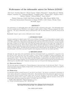 Performance of the deformable mirror for Subaru LGSAO Shin Oyaa , Aurelien Bouviera , Olivier Guyona , Makoto Watanabea , Yutaka Hayanoa , Hideki Takamia , Masanori Iyeb , Masayuki Hattoria , Yoshihiko Saitoa , Meguru It