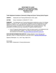 DEPARTMENT OF LABOR Employment & Training Administration Solicitation for Grant Applications (SGA) [SGA/DFA PY[removed]Amendment Two