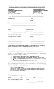 ALABAMA SERVICE CONTRACT PROVIDER RENEWAL APPLICATION Postal Service Alabama Department of Insurance C/O Compass Bank P.O. Box[removed]Birmingham, AL[removed]