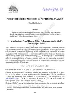 Proc. Int. Cong. of Math. – 2018 Rio de Janeiro, Vol–82) PROOF-THEORETIC METHODS IN NONLINEAR ANALYSIS Ulrich Kohlenbach