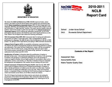 NCLB Report Card MAINE DEPARTMENT OF EDUCATION