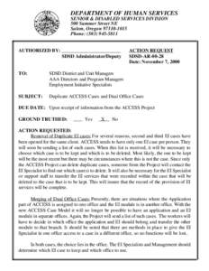 DEPARTMENT OF HUMAN SERVICES SENIOR & DISABLED SERVICES DIVISION 500 Summer Street NE Salem, Oregon[removed]Phone: ([removed]