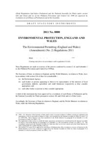 eDraft Regulations laid before Parliament and the National Assembly for Wales under section 2(8) and (9)(d) and (e) of the Pollution Prevention and Control Act 1999 for approval by resolution of each House of Parliament 