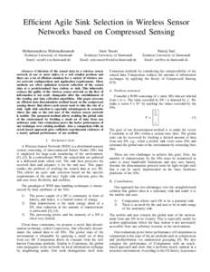 Efficient Agile Sink Selection in Wireless Sensor Networks based on Compressed Sensing Mohammadreza Mahmudimanesh Amir Naseri