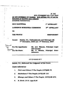 (P. 50) SCZ JUDGMENT NO. 5 OFIN THE SUPREME OF ZAMBIA SCZ APPEAL NO HOLDEN AT KABWE AND LUSAKA (Criminal Jurisdiction) ZICO KASHWEKA