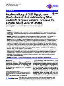 Repellent efficacy of DEET, MyggA, neem (Azedirachta indica) oil and chinaberry (Melia azedarach) oil against Anopheles arabiensis, the principal malaria vector in Ethiopia