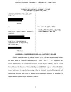 Case 1:17-cvDocument 1 FiledPage 2 of 10  JURISDICTION AND VENUE 1.  This Court has jurisdiction over this action pursuant to 5 U.S.C. § 552(a)(4)(B), 5 U.S.C.