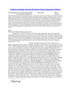 Southern Campaign American Revolution Pension Statements & Rosters Pension application of George King R5960 Transcribed by Will Graves Mary King