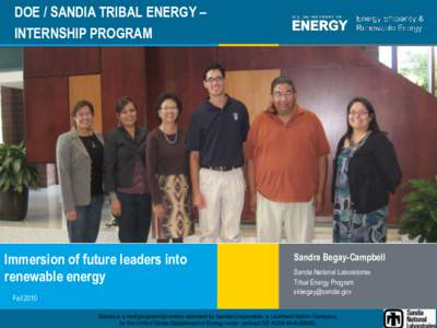 DOE/Sandia Tribal Energy Program Internship Program: Immersion of FutureLeaders into Renewable Energy