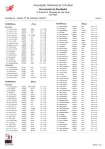 Associação Atletismo de Vila Real Comunicado de Resultados VI Corrida S. Silvestre de Vila Real Vila Real Jornada de: sábado, 17 de Dezembro de[removed]Metros