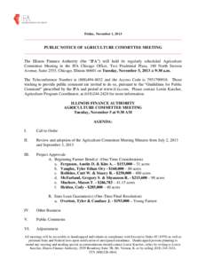 Friday, November 1, 2013  ______________________________________________________________________________ PUBLIC NOTICE OF AGRICULTURE COMMITTEE MEETING ____________________________________________________________________