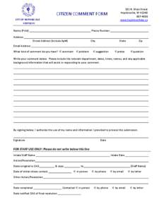 CITIZEN COMMENT FORM CITY OF HOPKINSVILLE KENTUCKY