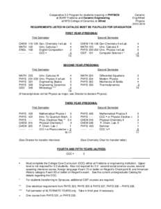 Cooperative 3-2 Program for students majoring in PHYSICS at SUNY Fredonia and Ceramic Engineering at NYS College of Ceramics at Alfred Ceramic Eng/Alfred