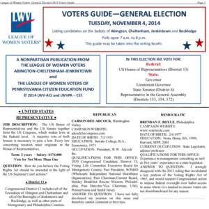 League of Women Voters General Election 2014 Voters Guide  Page 1 VOTERS GUIDE GUIDE—