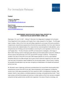 For Immediate Release: Contact: Tommy P. Beaudreau +[removed]removed] Paula Zirinsky