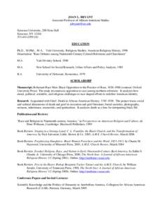 JOAN L. BRYANT Associate Professor of African American Studies [removed] Syracuse University, 200 Sims Hall Syracuse, NY[removed]4399 (O)