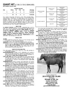 GIANT HIT 2,1:58; 3,1:54.2 ($646,650) BAY HORSE. FOALED[removed]Age 2 3