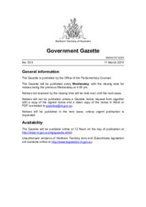 Northern Territory of Australia  Government Gazette ISSN[removed]No. G10
