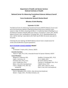 Department of Health and Human Services National Institutes of Health National Center for Advancing Translational Sciences Advisory Council and Cures Acceleration Network Review Board Minutes of Joint Meeting