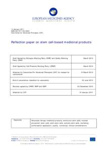 14 January 2011 EMA/CAT[removed]Committee for Advanced Therapies (CAT) Reflection paper on stem cell-based medicinal products