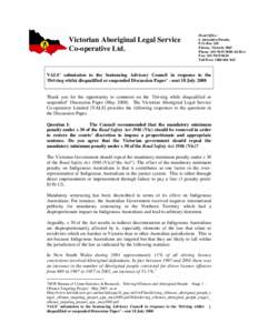 Victorian Aboriginal Legal Service Co-operative Ltd. Head Office: 6 Alexandra Parade, P.O. Box 218