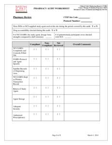 PHARMACY AUDIT WORKSHEET  Pharmacy Review Clinical Trials Monitoring Branch (CTMB) Cancer Therapy Evaluation Program (CTEP)