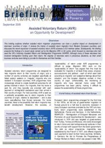 September[removed]No.20 Assisted Voluntary Return (AVR): an Opportunity for Development?