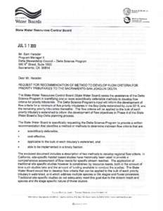 POTENTIAL METHODS TO DEVELOP FLOW CRITERIA FOR PRIORITY TRIBUTARIES TO THE SACRAMENTO-SAN JOAQUIN DELTA July 2013