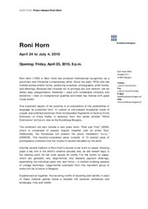 KUB[removed]Press release Roni Horn  Roni Horn