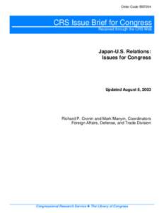 Order Code IB97004  CRS Issue Brief for Congress Received through the CRS Web  Japan-U.S. Relations: