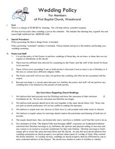 Wedding Policy For Members of First Baptist Church, Woodward I.  Cost