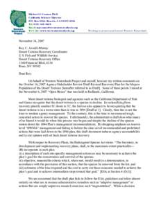 Michael J. Connor, Ph.D. California Science Director P.O. Box 2364, Reseda, CA[removed]Tel: ([removed]Email: [removed] Web site: www.westernwatersheds.org